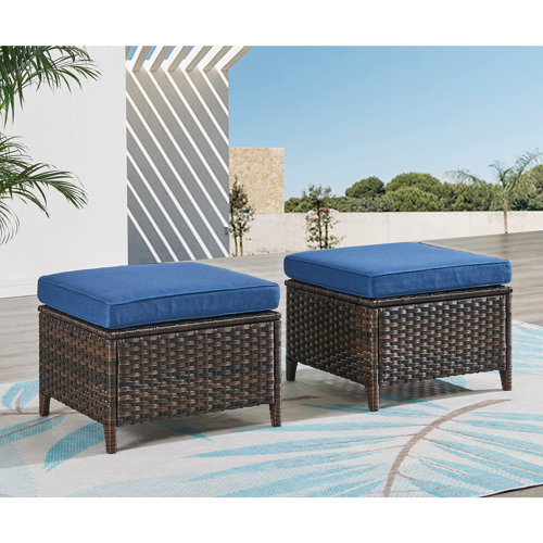 Ebern Designs Wicker Outdoor Ottoman With Sunbrella Cushion Wayfair